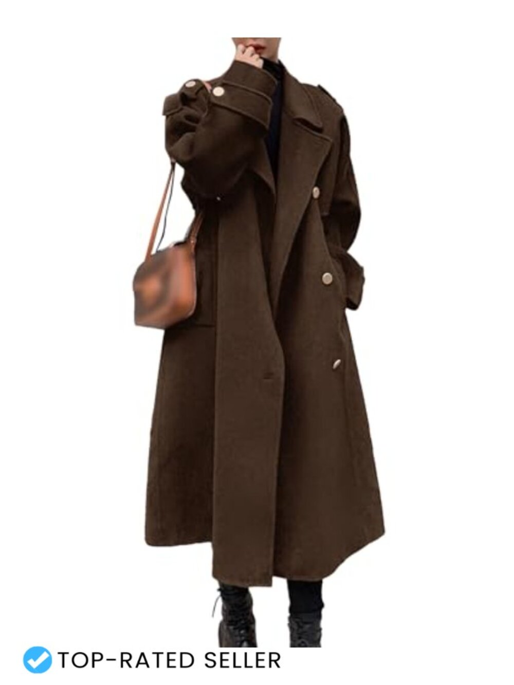 Wool Blend Pea Coat Double Breasted Notch Lapel Winter Overcoat